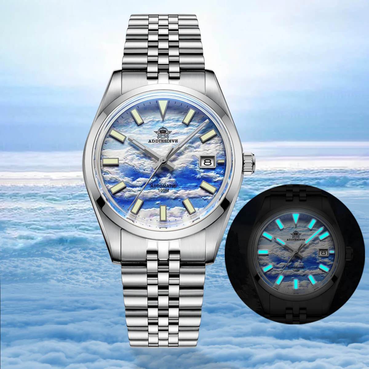 Addiesdive 39mm Orologio Automatico con Quadrante 3D Sea of Clouds AD2041 - Image 14