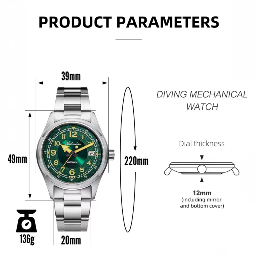 ★Xmas Special Offers★ADDIESDIVE 39mm Explore Orologio Meccanico Retrò da Uomo AD2055 - Image 9