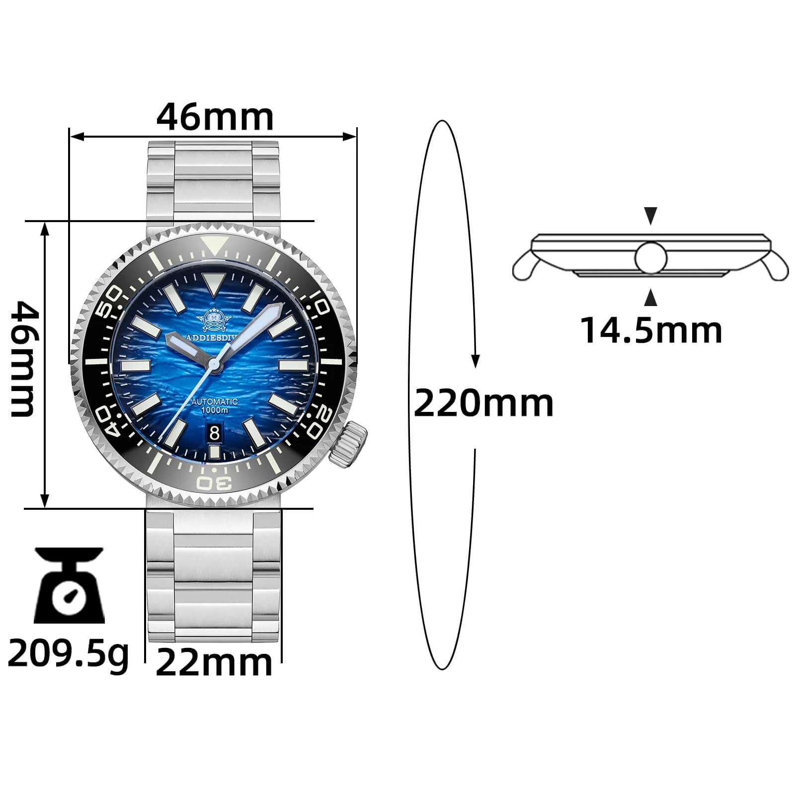 ★Speciale Capodanno★Addiesdive 46mm 1000m Orologio Subacqueo AD2069 - Image 16