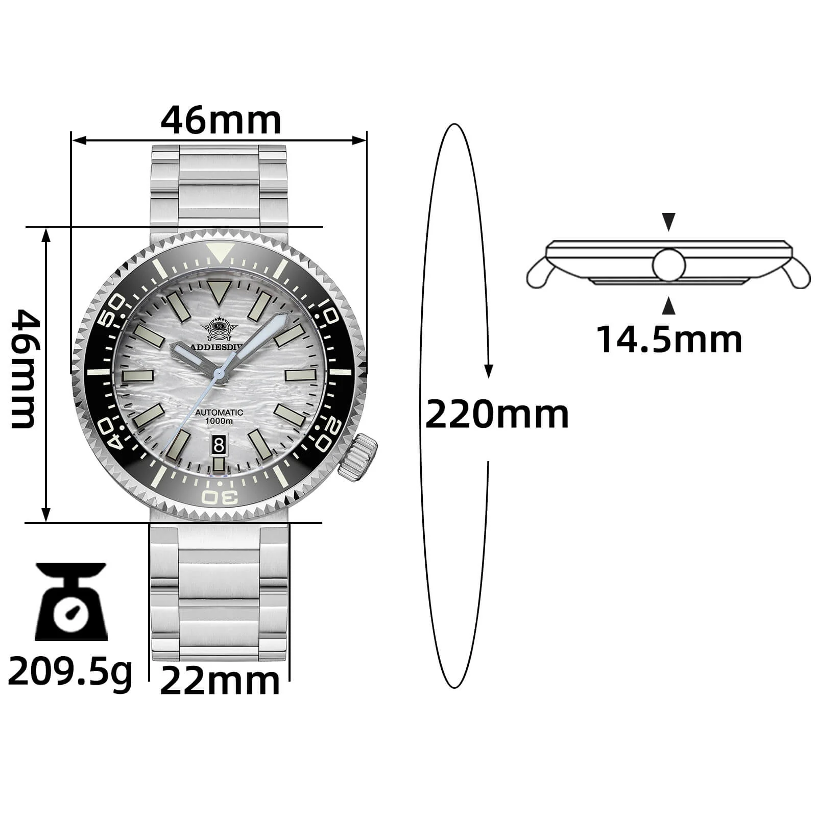 ★Speciale Capodanno★Addiesdive 46mm 1000m Orologio Subacqueo AD2069 - Image 25