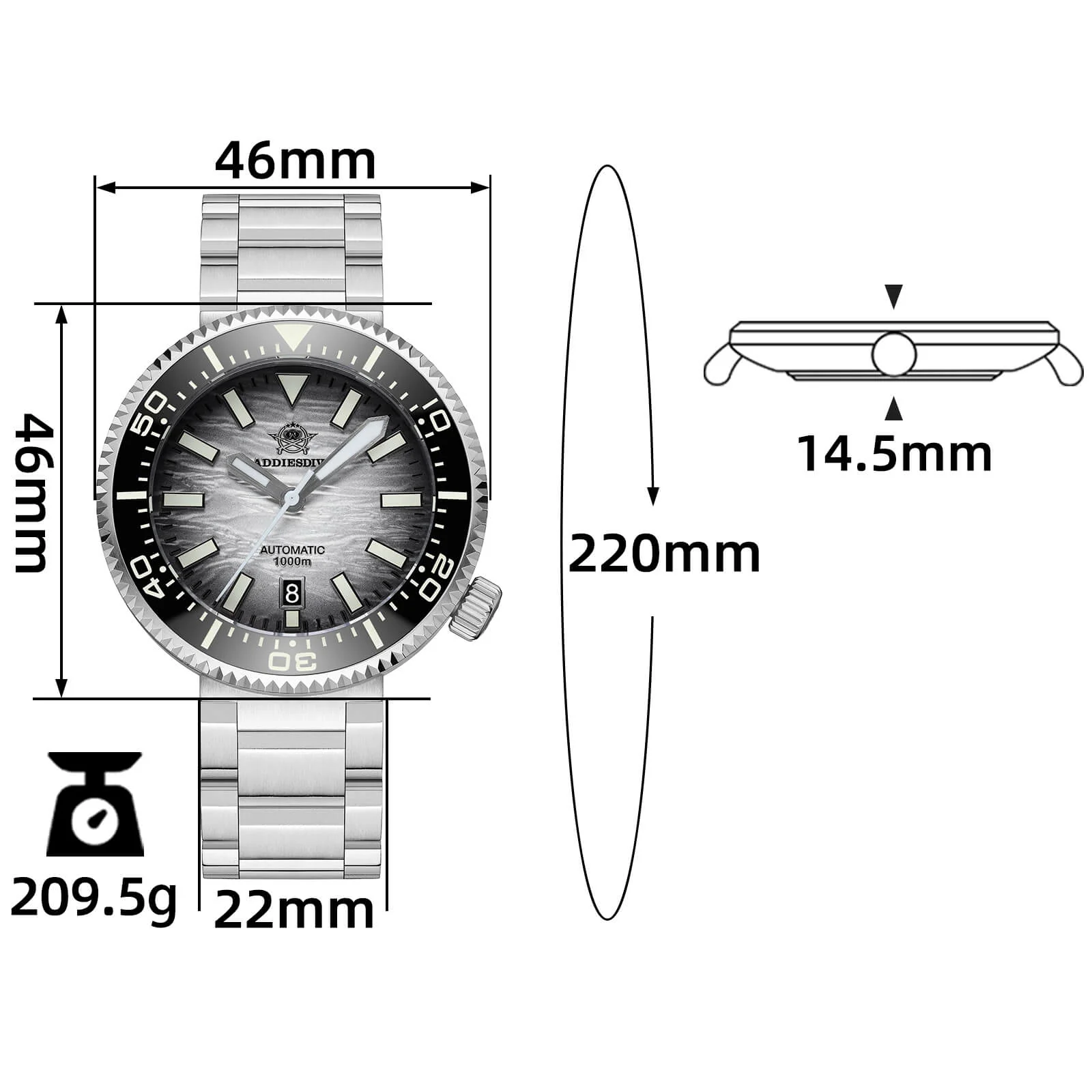 ★Speciale Capodanno★Addiesdive 46mm 1000m Orologio Subacqueo AD2069 - Image 26