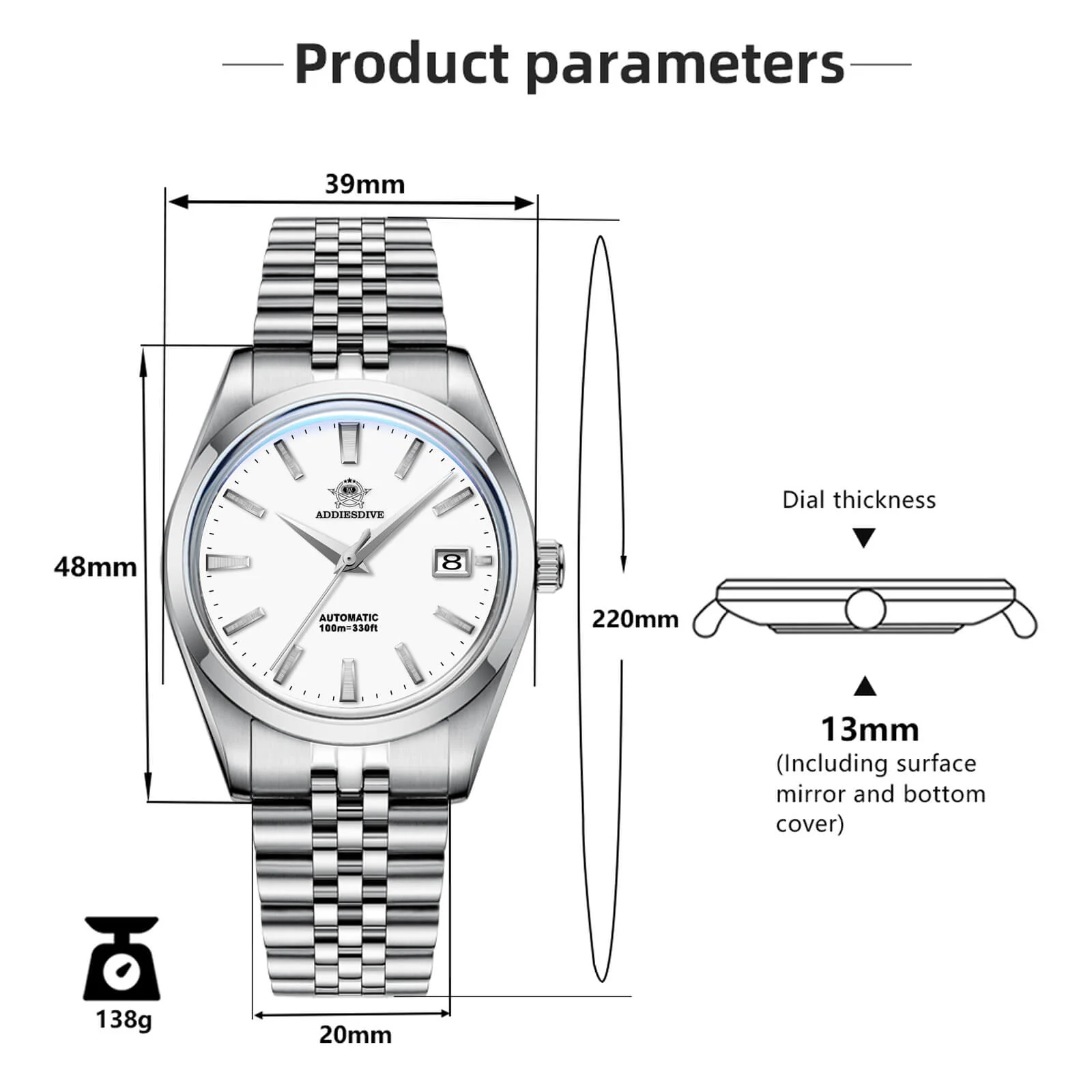 ★Saldi Anniversario★Addiesdive Orologio Automatico da 39 mm Subacqueo 100 m NH35 (AD2029) - Image 5