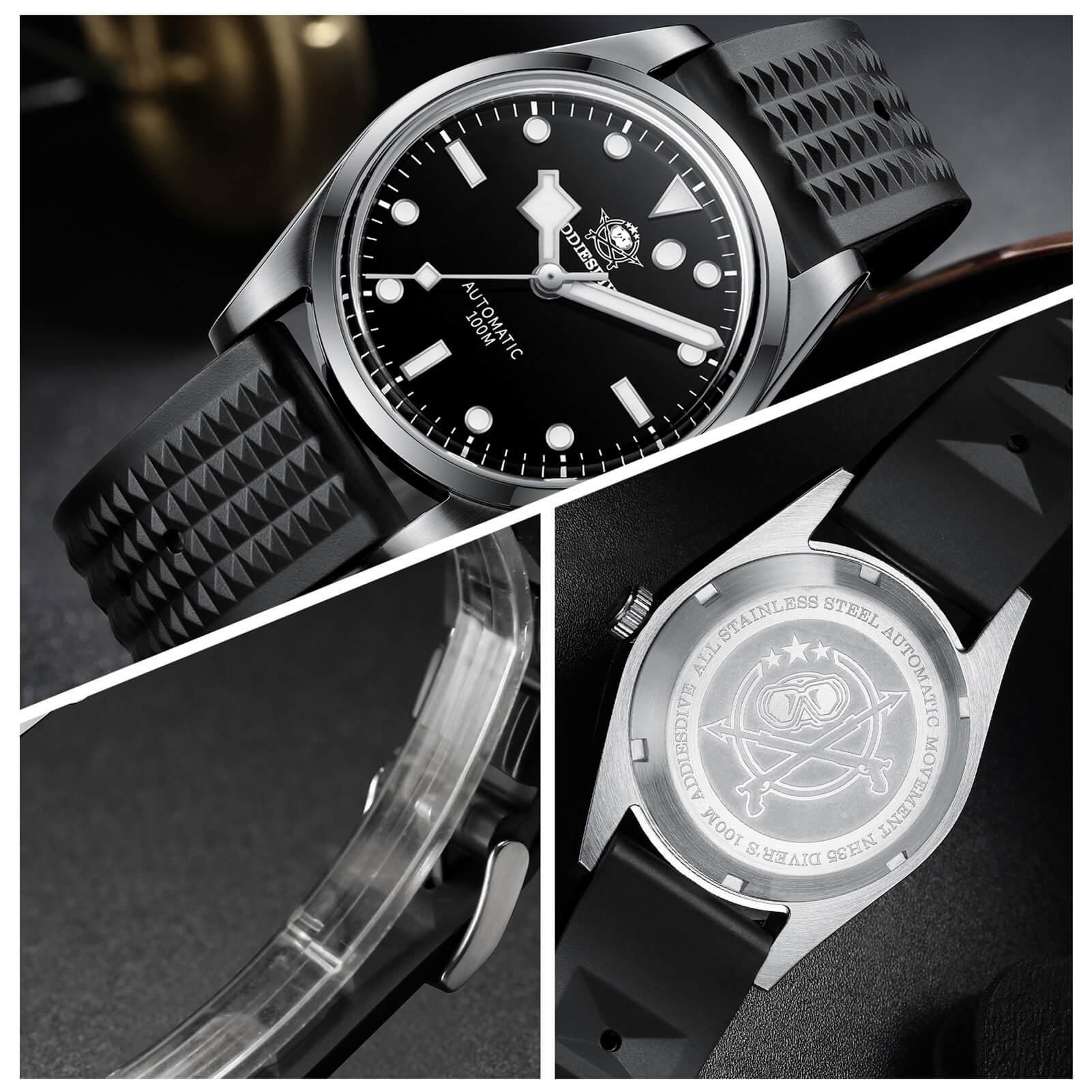 ADDIESDIVE Cinturino per Orologio da polso, Silicone, 20 mm, Colore: nero - Image 5