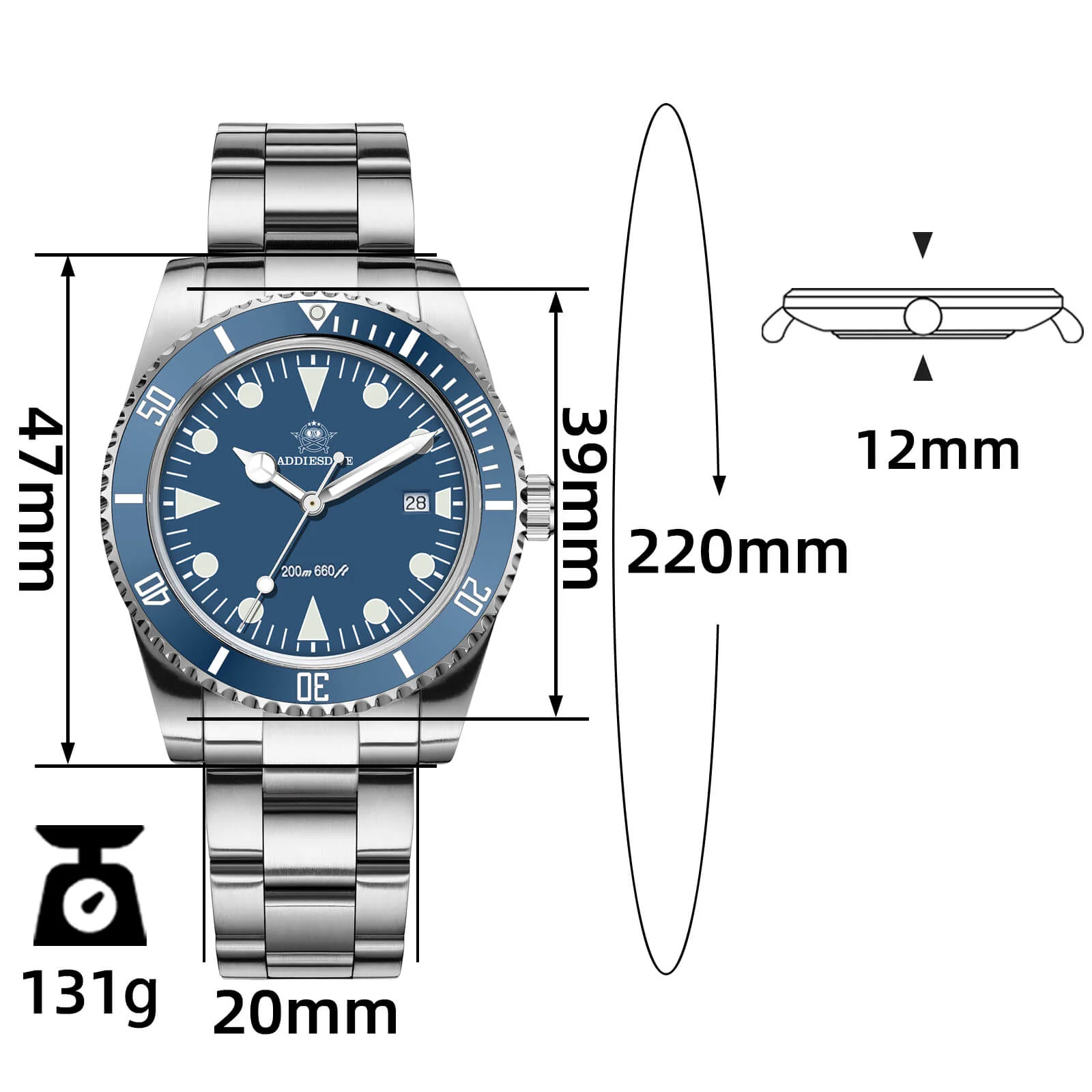 ADDIESDIVE Orologio al Quarzo da 39 mm con Lunetta Girevole Bidirezionale AD2068 - Image 19