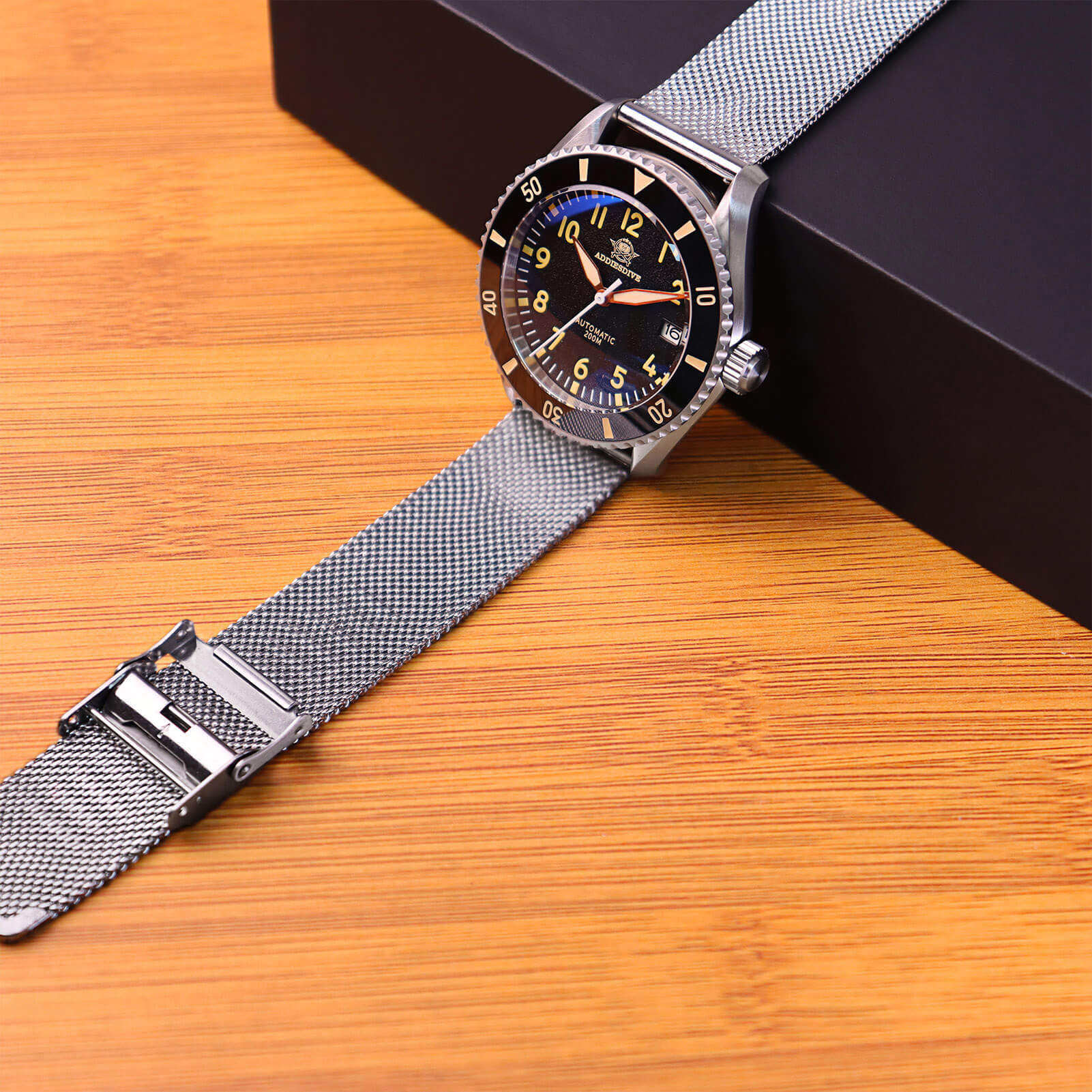 ADDIESDIVE Orologio Automatico da uomo con cinturino in maglia di acciaio inossidabile Diver 200M H9 - Image 3