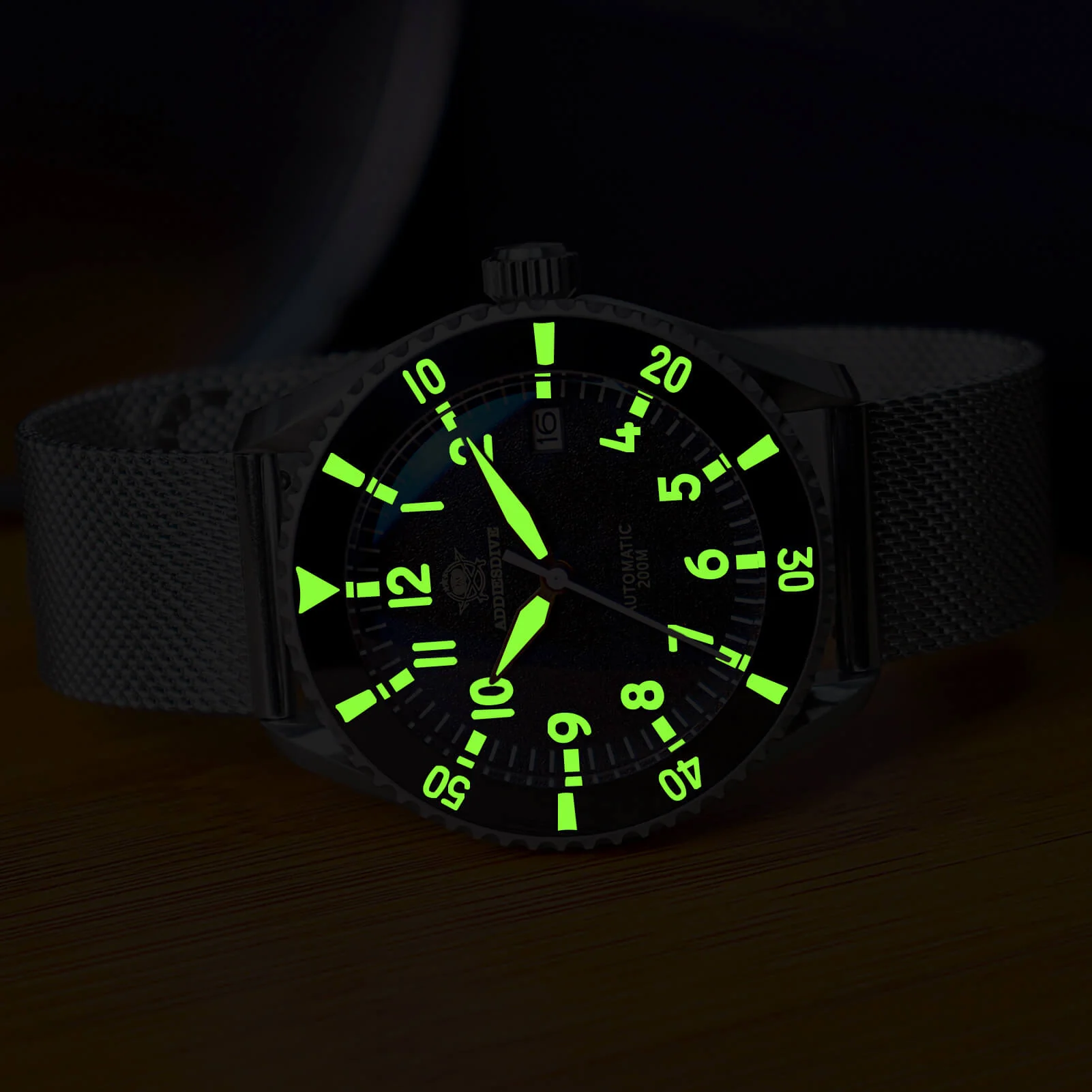 ADDIESDIVE Orologio Automatico da uomo con cinturino in maglia di acciaio inossidabile Diver 200M H9 - Image 9