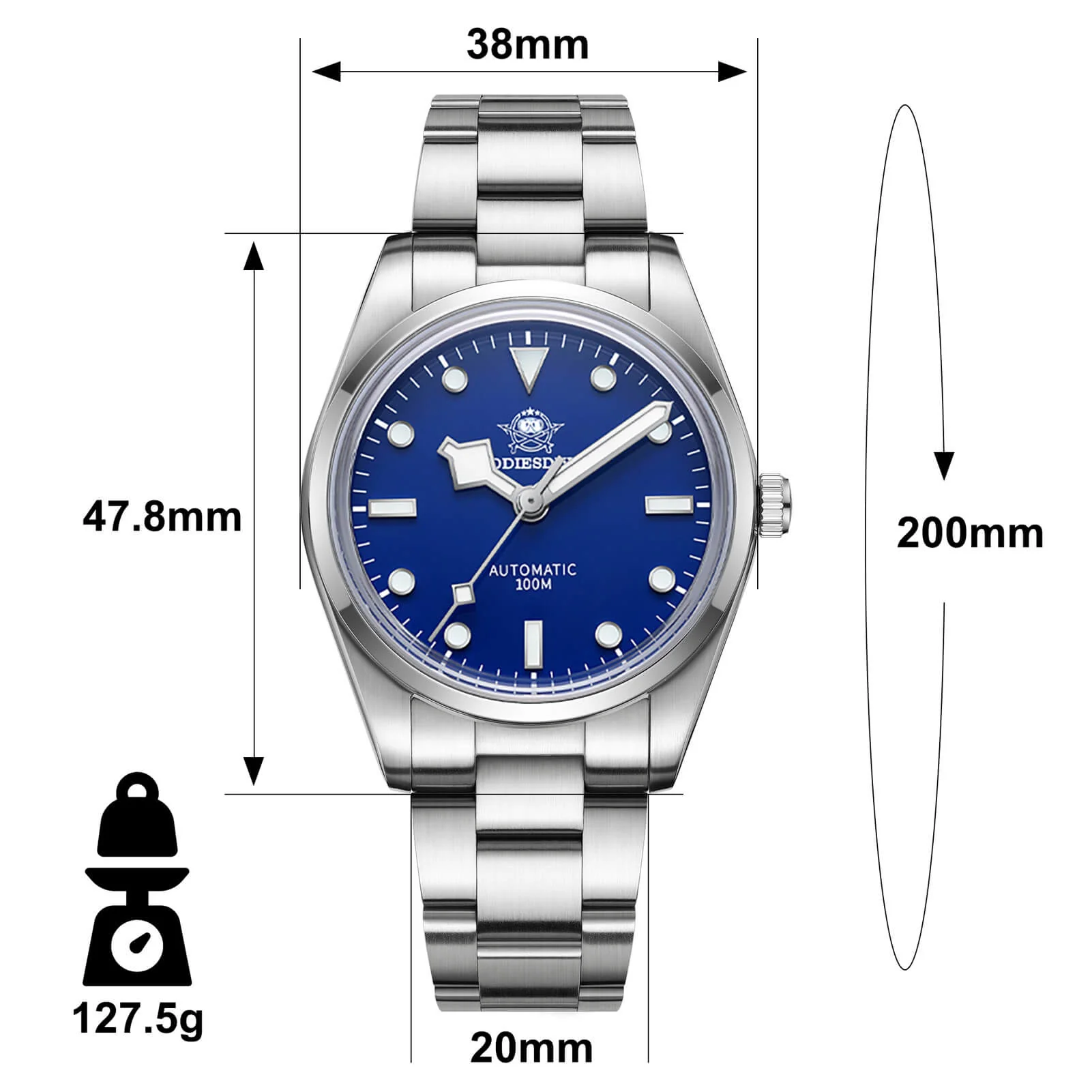 ADDIESDIVE Orologio da Pilota Automatico 38 mm per uomo e donna resistente all'acqua 100 metri (AD2113) - Image 3