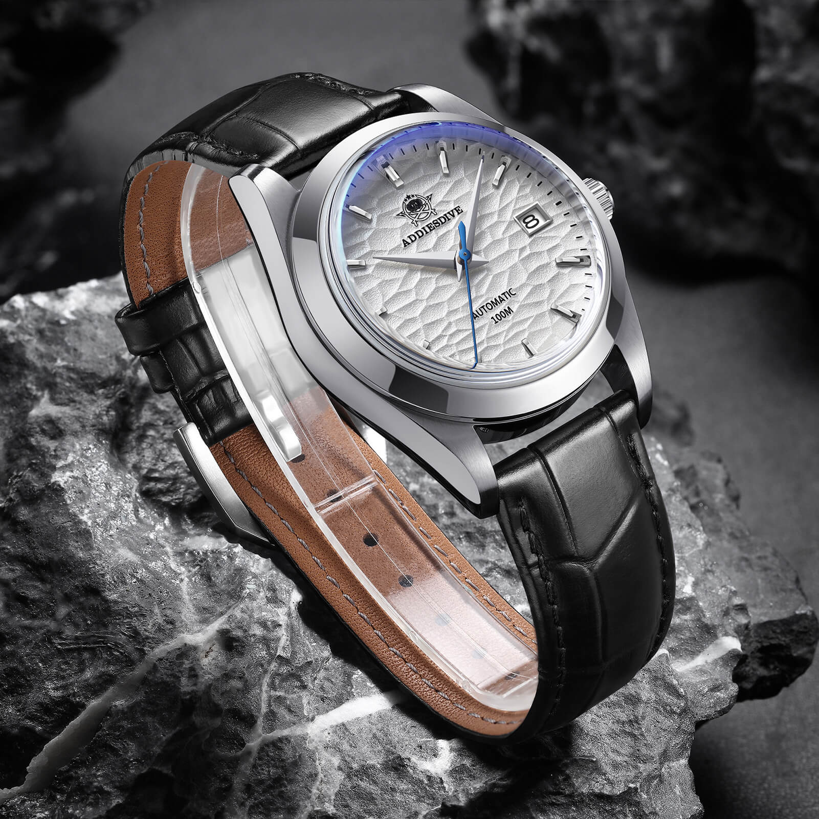 ADDIESDIVE automatico quadrante bianco con cinturino in pelle nera AD2118 - Image 7