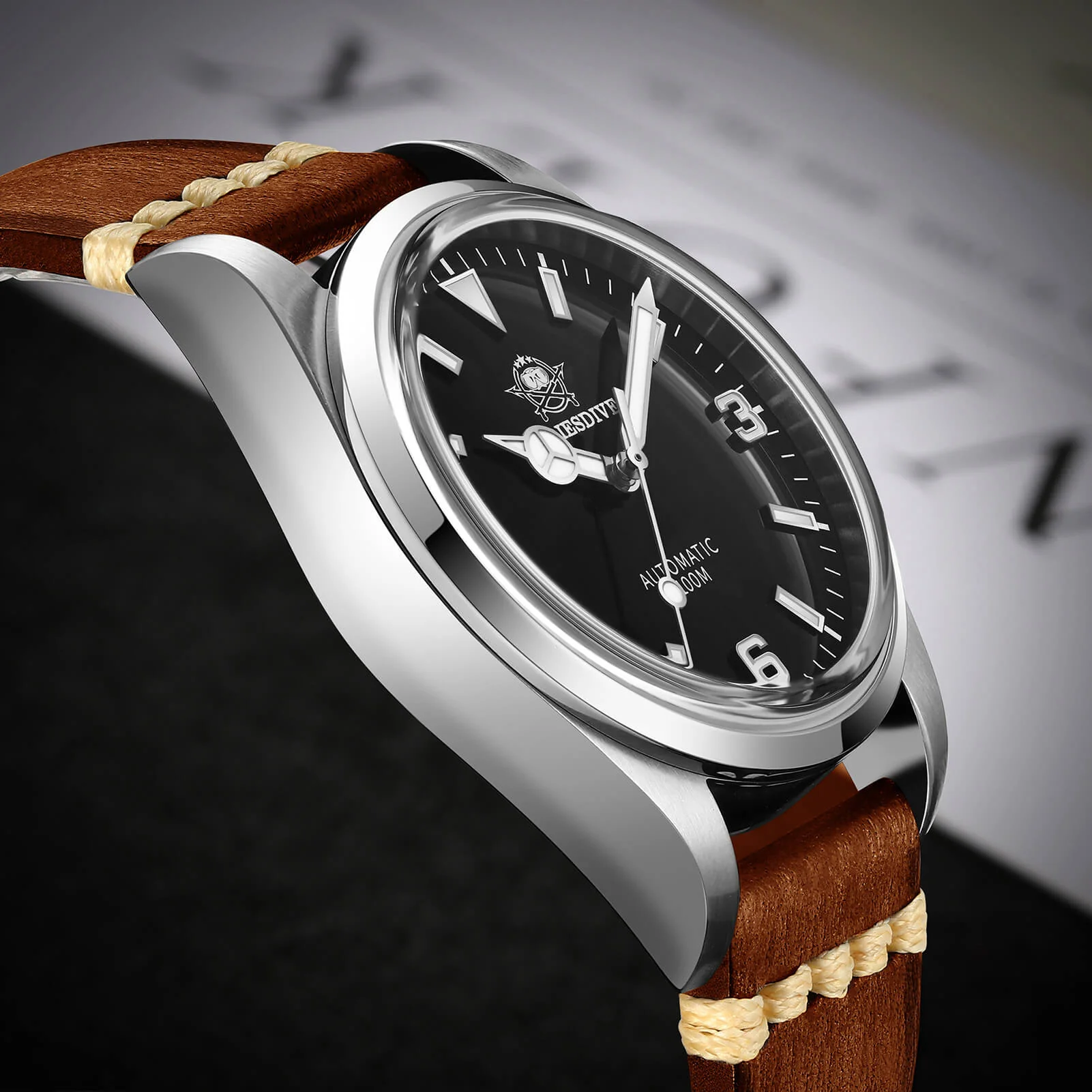 ADDIESDIVE Orologio Pilota Automatico 38mm 100M (AD2112-cinturino in pelle) - Image 5