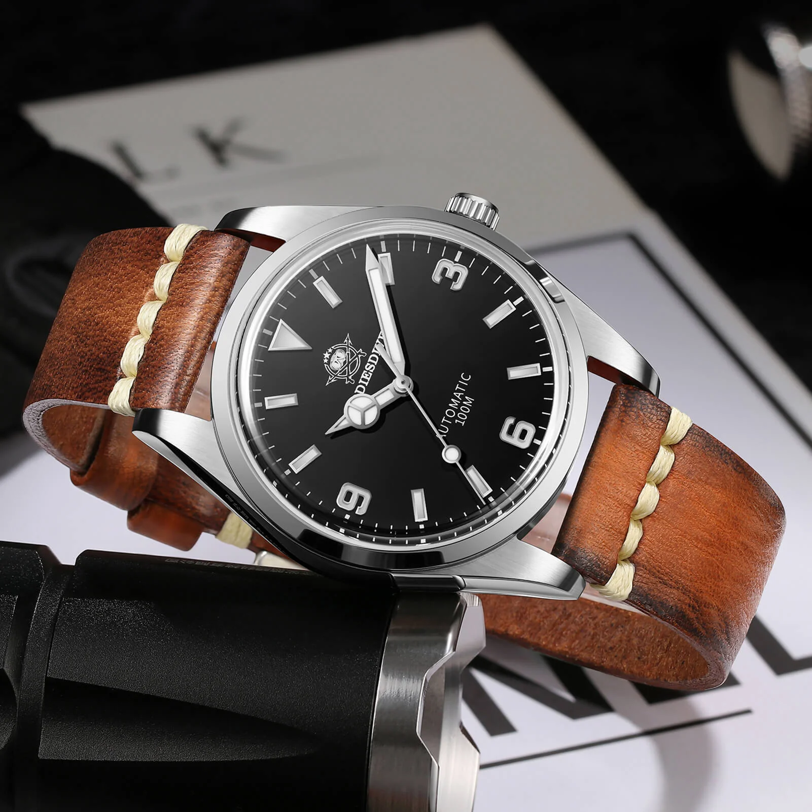 ADDIESDIVE Orologio Pilota Automatico 38mm 100M (AD2112-cinturino in pelle) - Image 6