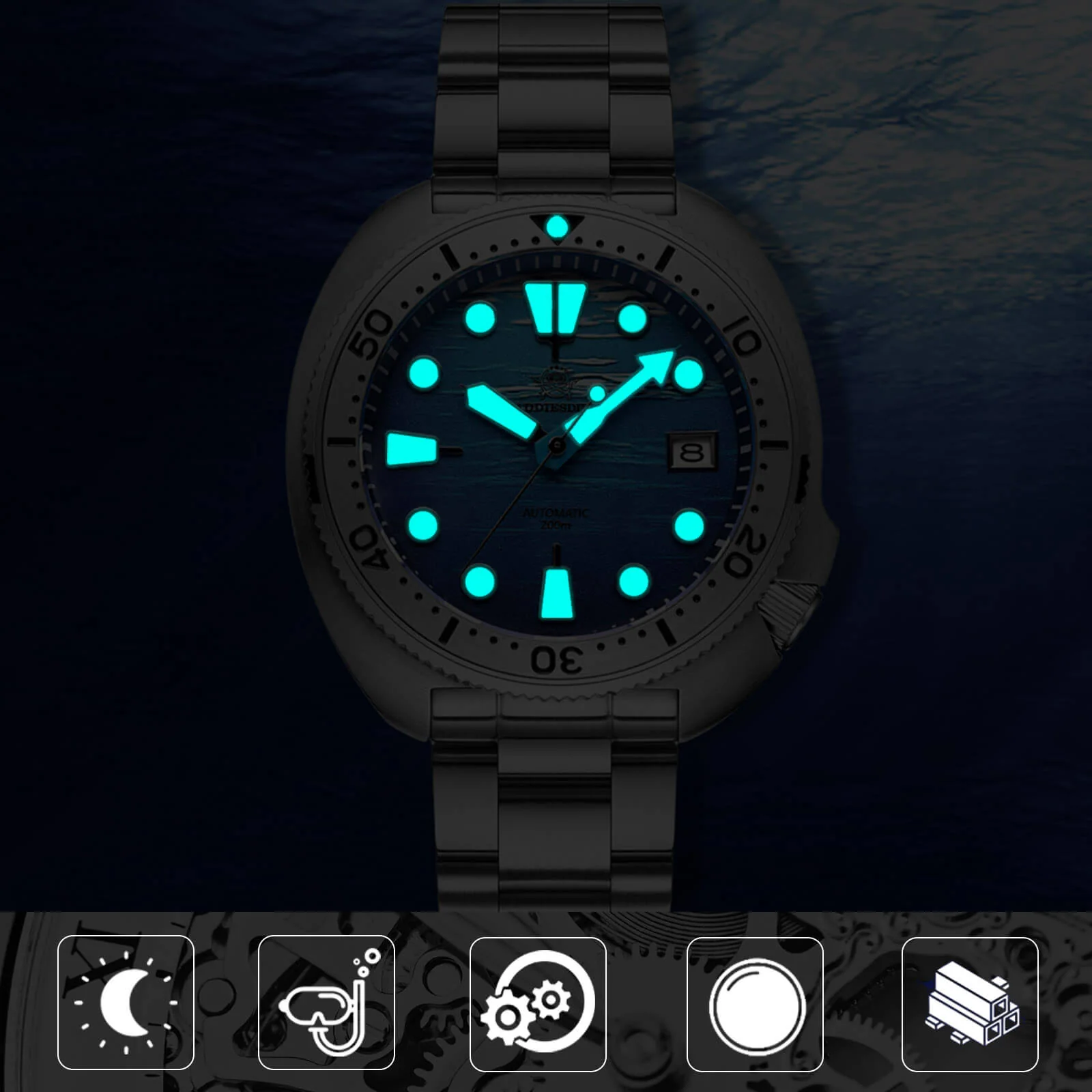 ADDIESDIVE Orologio subacqueo con quadrante 3D con tartaruga di mare profondo （AD2045） - Image 8