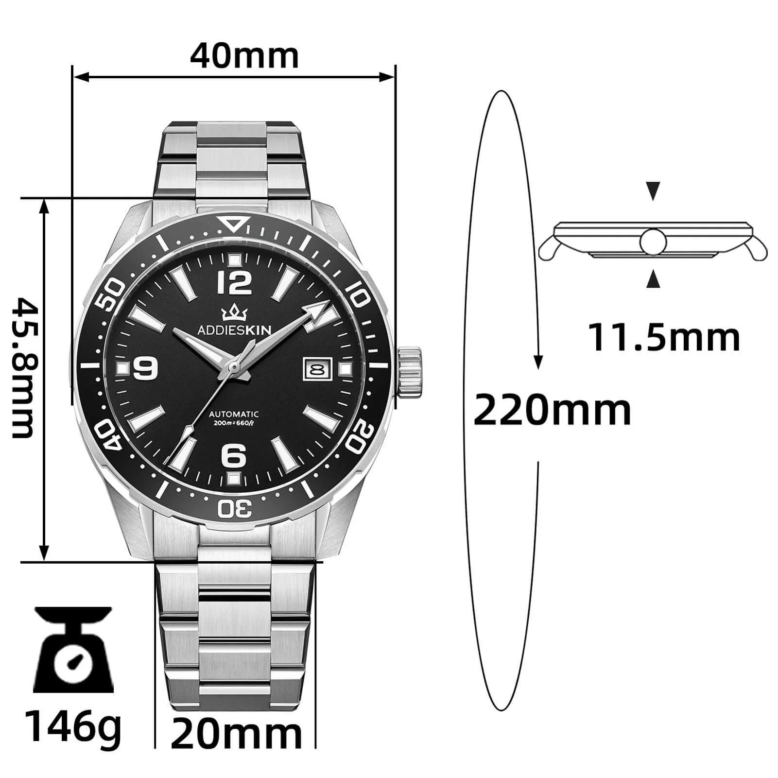 AddiesKIN Orologio da uomo di lusso 40 mm con movimento Miyota 9015 – Modello K009 - Image 11