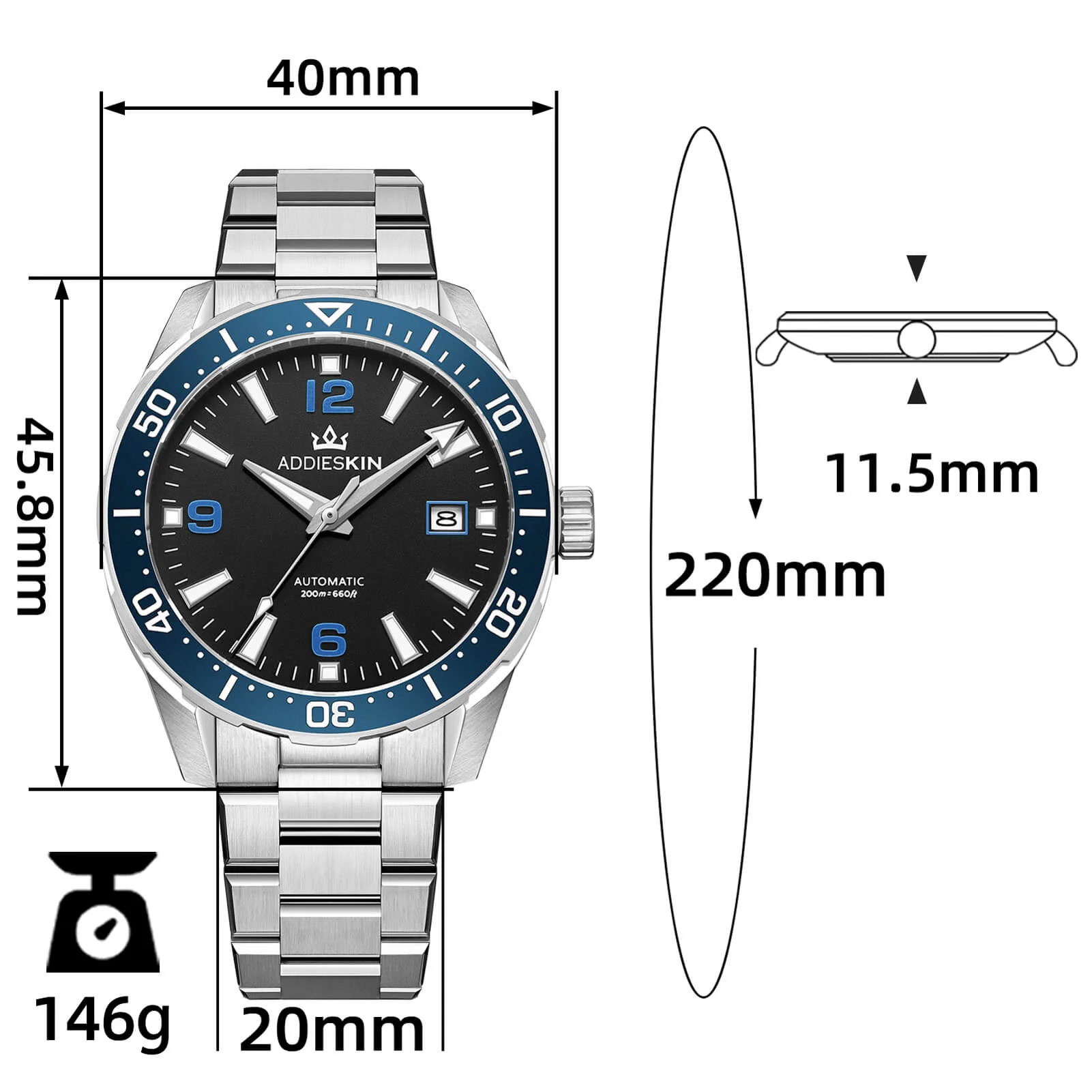 AddiesKIN Orologio da uomo di lusso 40 mm con movimento Miyota 9015 – Modello K009 - Image 17