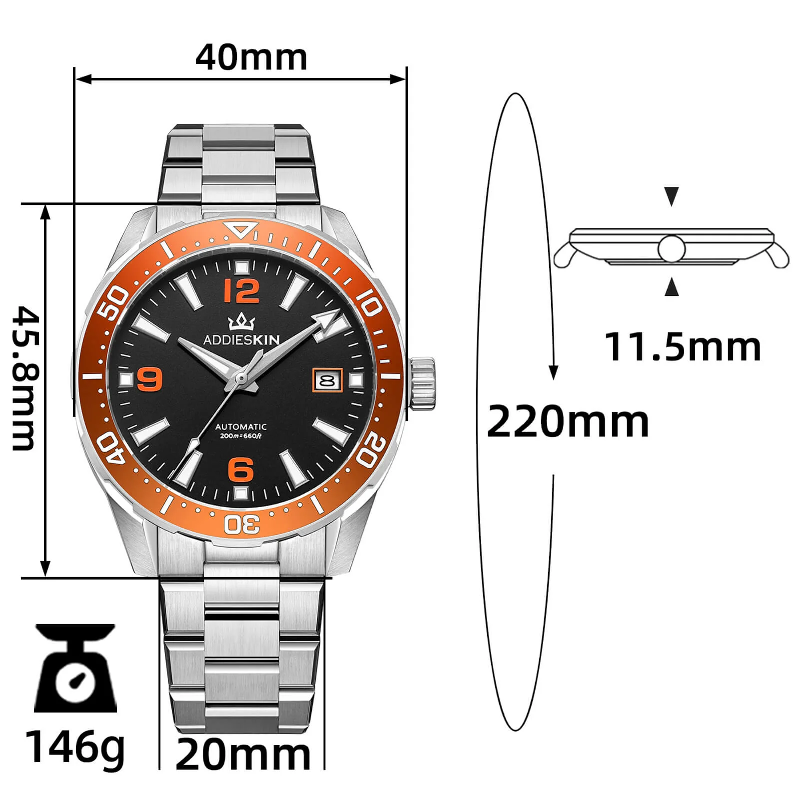 AddiesKIN Orologio da uomo di lusso 40 mm con movimento Miyota 9015 – Modello K009 - Image 4