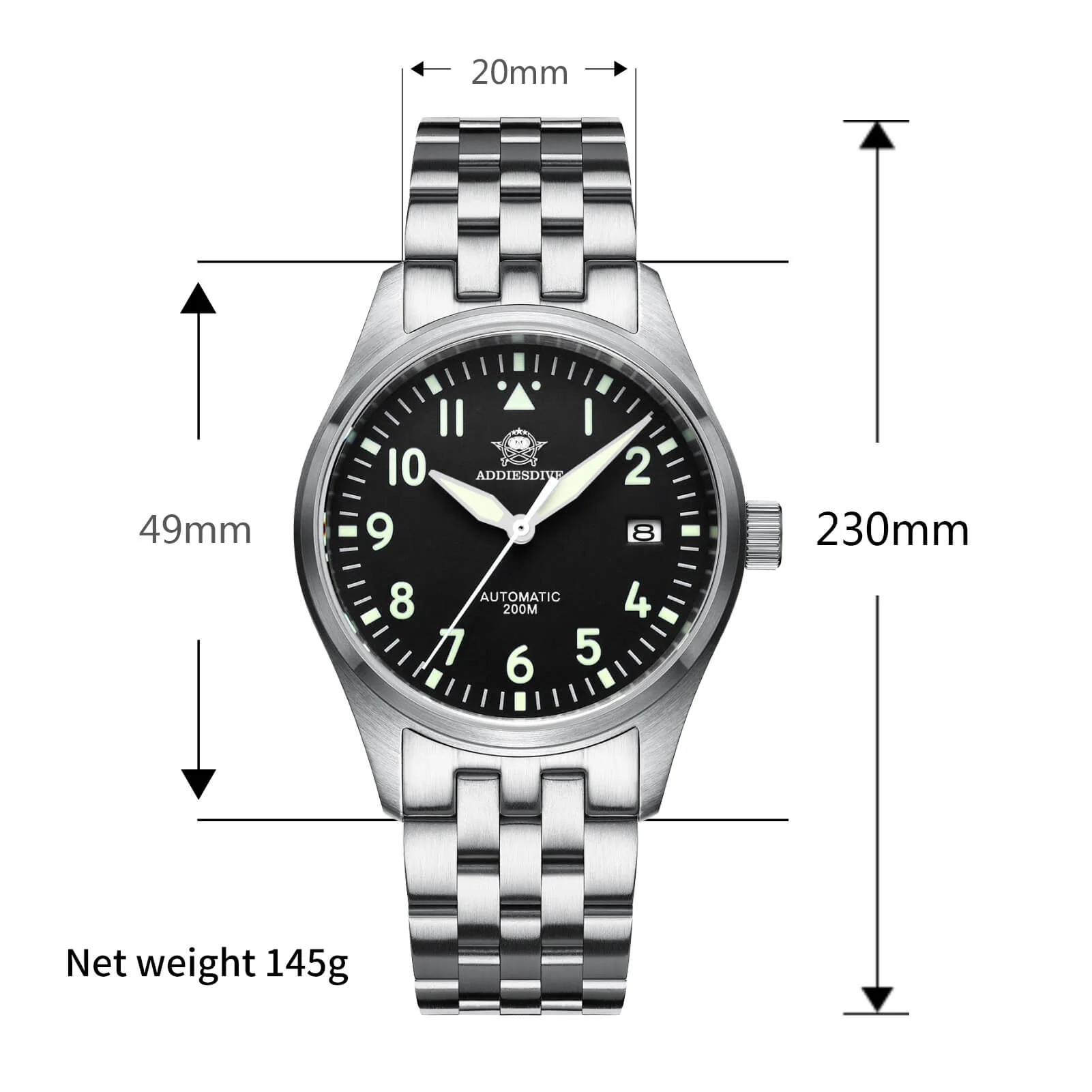 ADDIESDIVE® Pilot watch|movimento automatico NH35A Nastro in acciaio (MY-H2) - Image 3