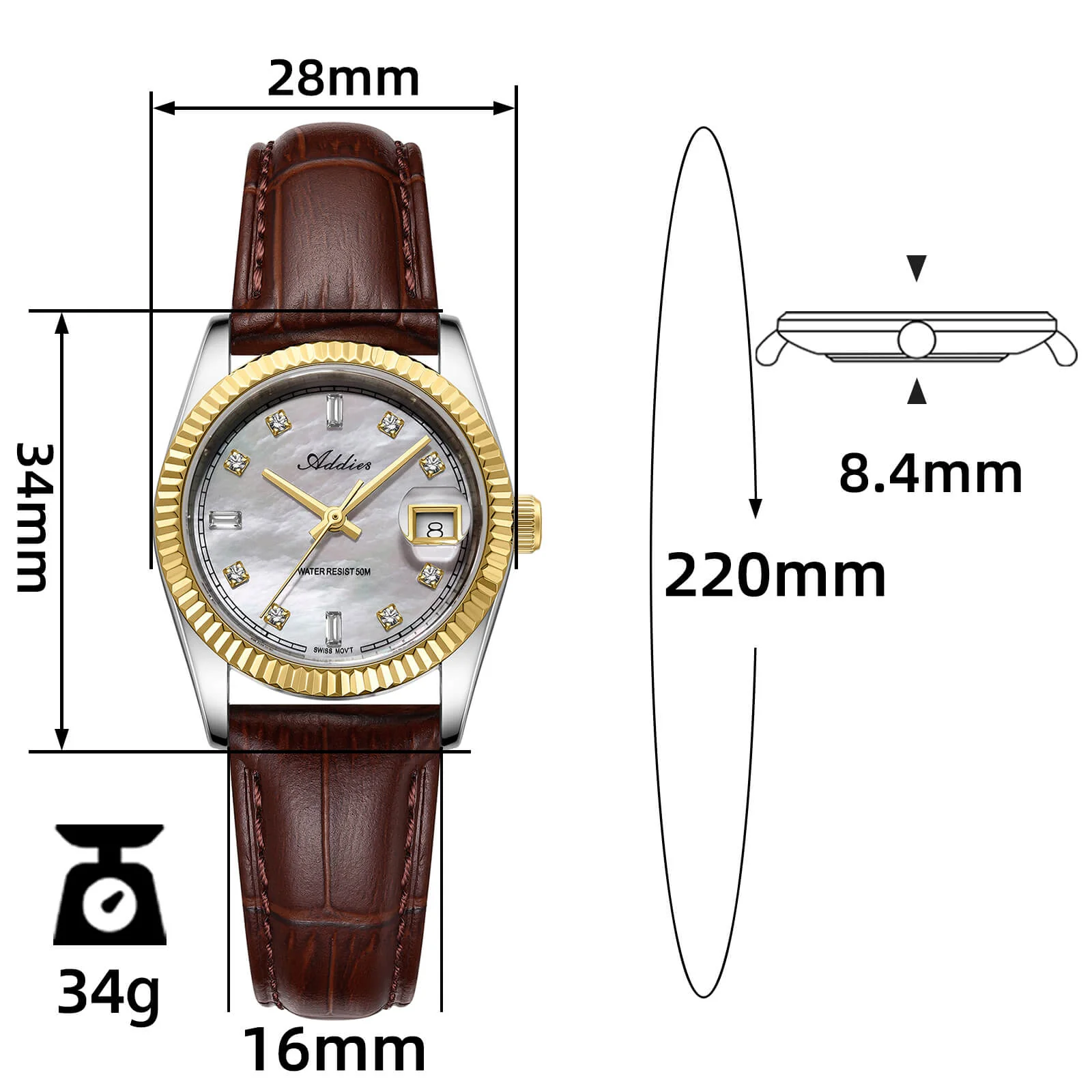 ★Nuovi Arrivi★Orologio da donna Addies da 28 mm con movimento al quarzo di lusso, modello AW25905 - Image 12