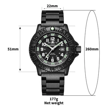 Quartz Sports Watch Men 24 Hours Luminous Black Stainless Steel - Image 4